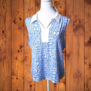 Sigrid Olsen Women's XL Golf Tennis Sleeveless Geometric Print Collared Top UPF